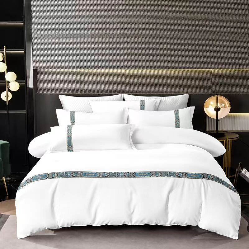 Broderi hotell lin poly-cotton laken sett