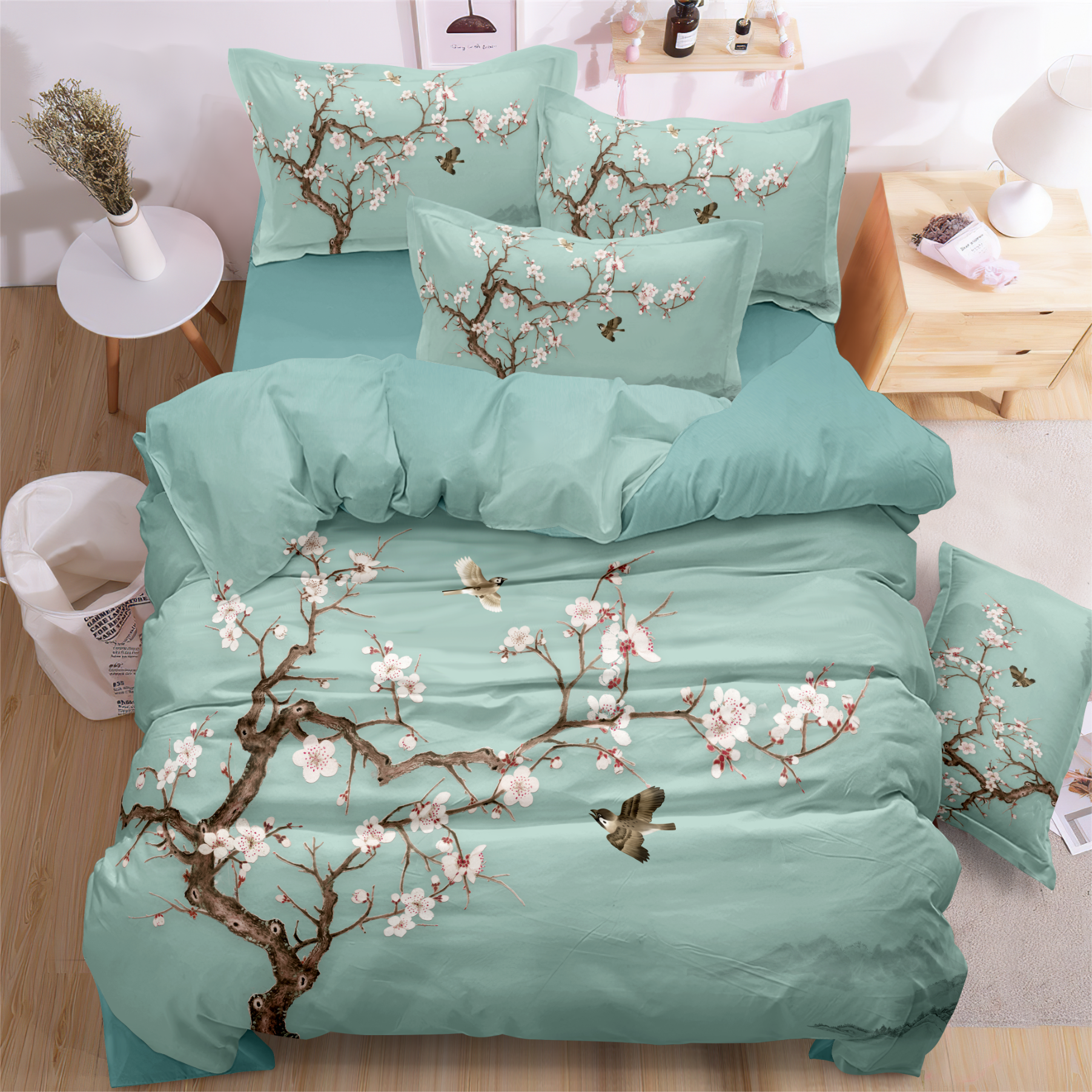 Flower Digital Printed Sengeplate Set Levende koselig