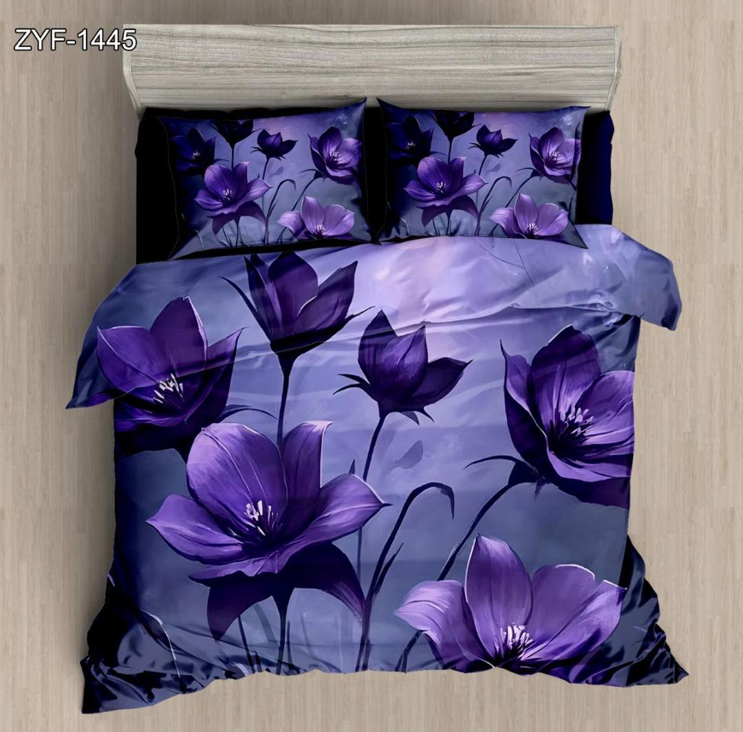 5D Digital Printed Botark Set Floral med Deep Purple Blossom Design