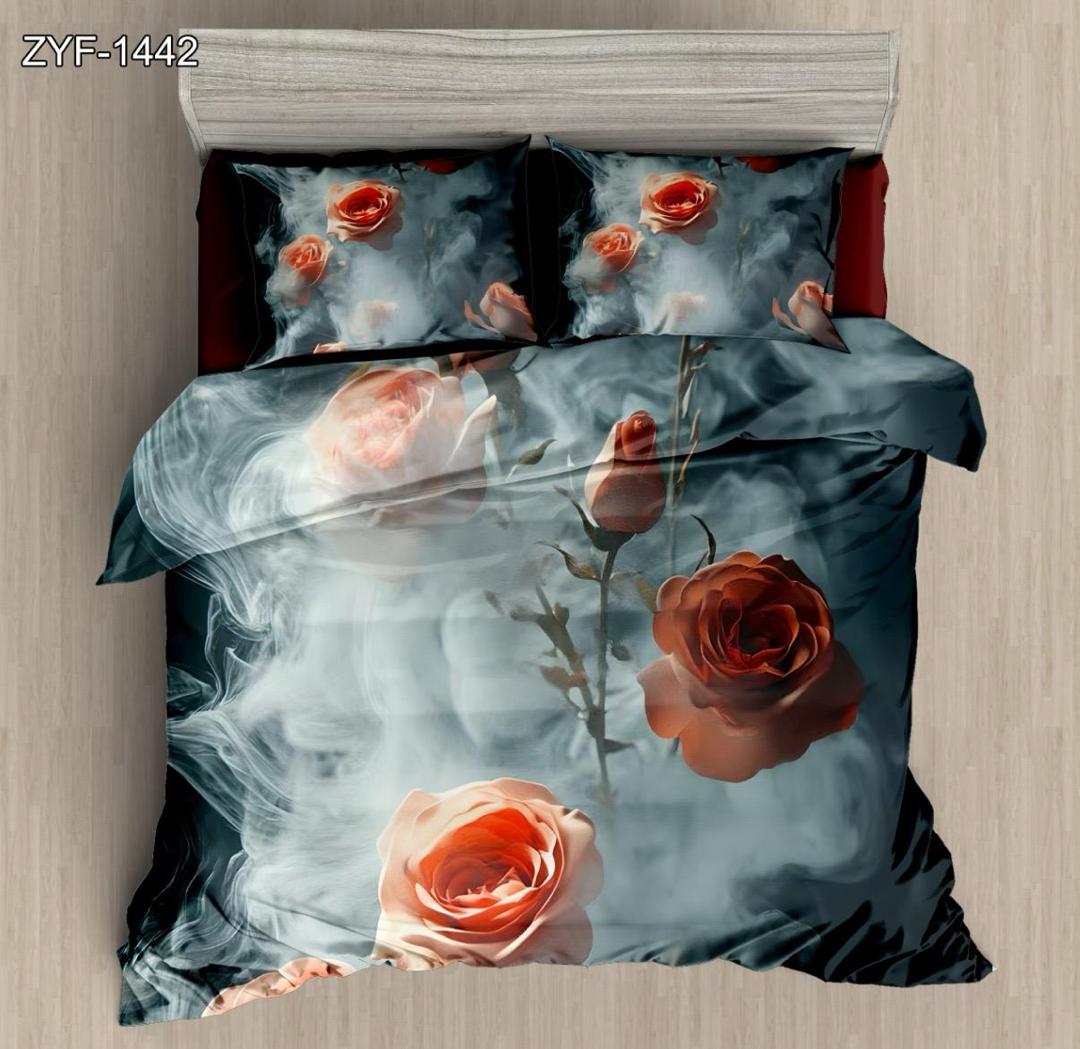 5D Digital Trykt laken sett blomster med rød rose og røykffektdesign