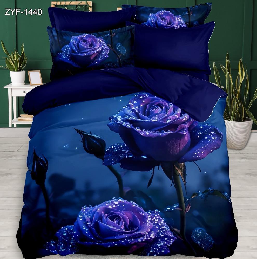 5D Digital Printed Lot Art Set Floral with Blue Rose and Dewdrop Design