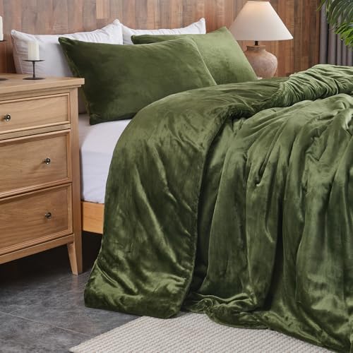 Forest Green Velvet Dynesett – Ultramykt vattert 3-delt sengesett