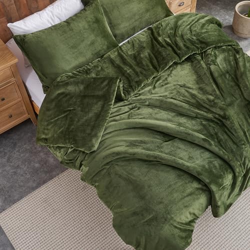 Forest Green Velvet Dynesett – Ultramykt vattert 3-delt sengesett