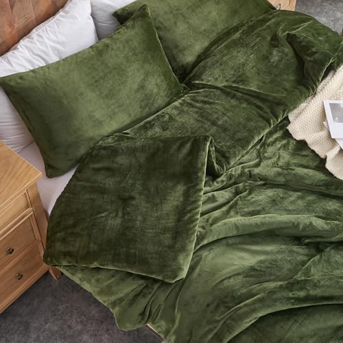 Forest Green Velvet Dynesett – Ultramykt vattert 3-delt sengesett