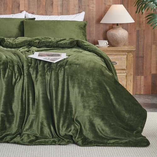 Forest Green Velvet Dynesett – Ultramykt vattert 3-delt sengesett